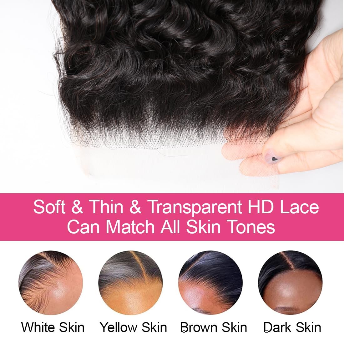 Megeen 5X5 Hd Lace Closure Burmese Curly 22 Inch Ultra-Thin Transparent 15A
