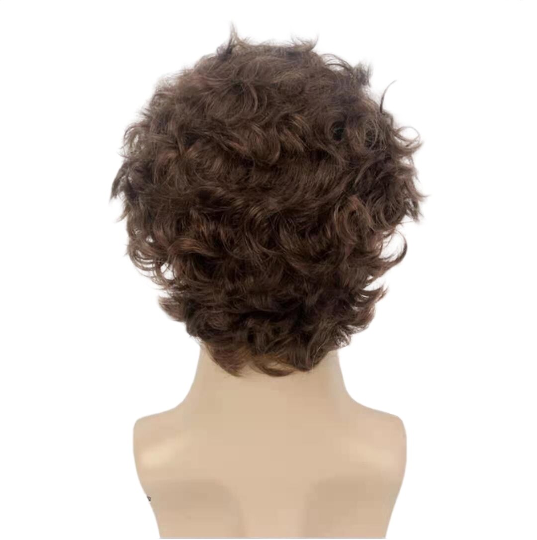 Men’s 12″ Curly Wig Dark Brown Heat Resistant Synthetic Cosplay Party