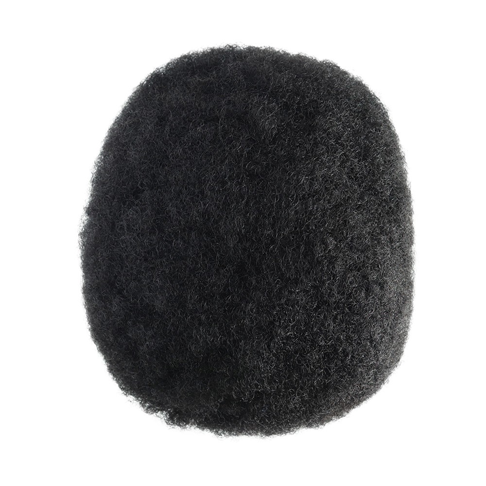 Mens Toupee Human Hair Afro Curl 6mm Poly Skin Off Black Hair Pieces #1B