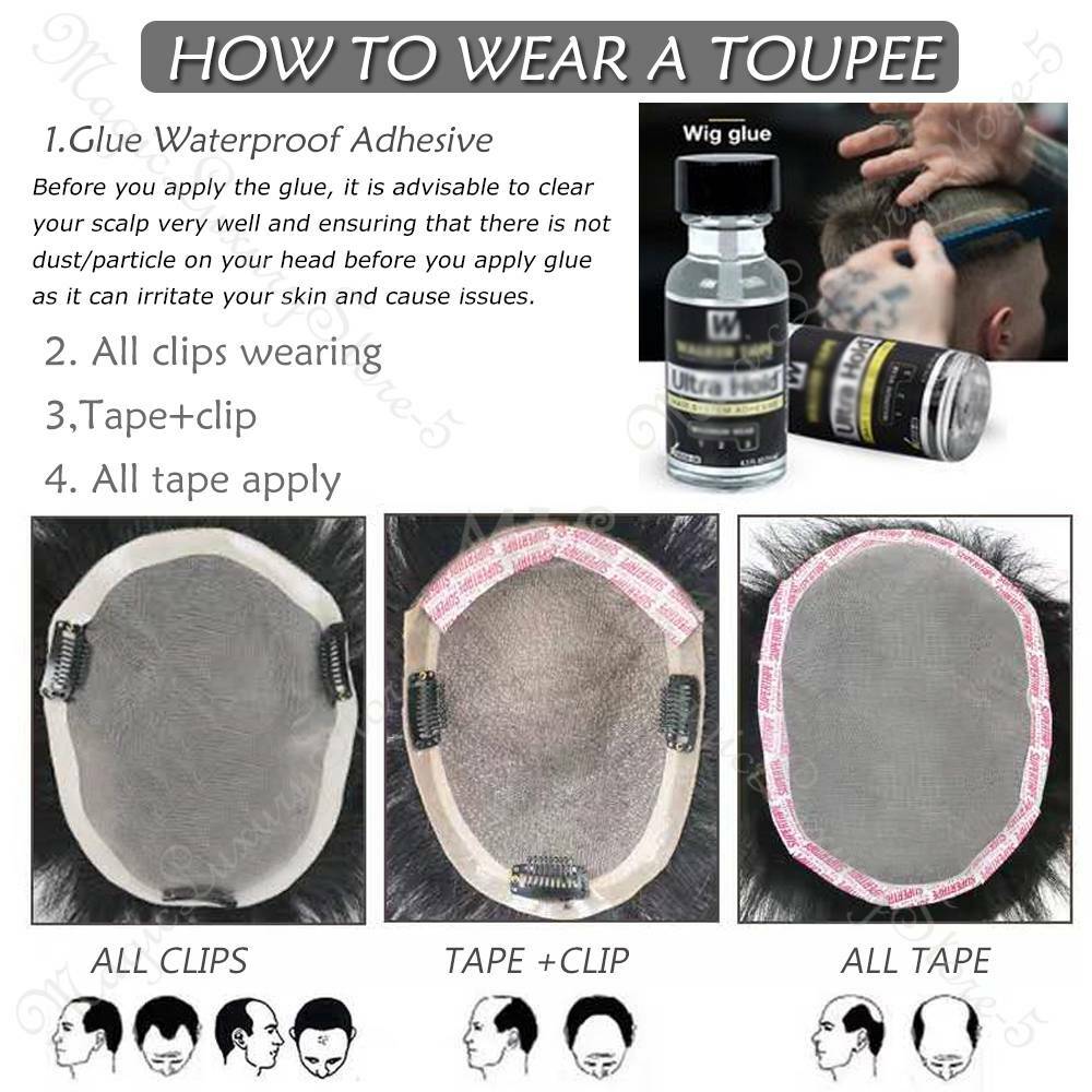 Mens Toupee Hairpiece Full SWISS LACE Wig Human Hair Replacement System US Soft