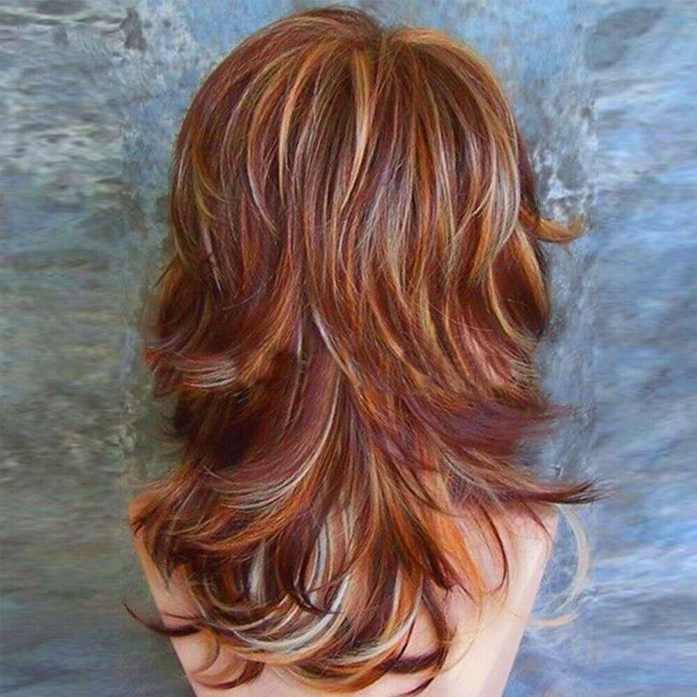 Women Girls Brown Ombre Short Curly Wigs with Bangs Fashion Natural Hair Wig US
