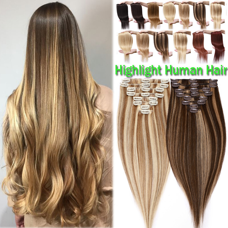 100% Soft Remy Clip In 100% Human Hair Extensions Full Head Weft Long Short Curl