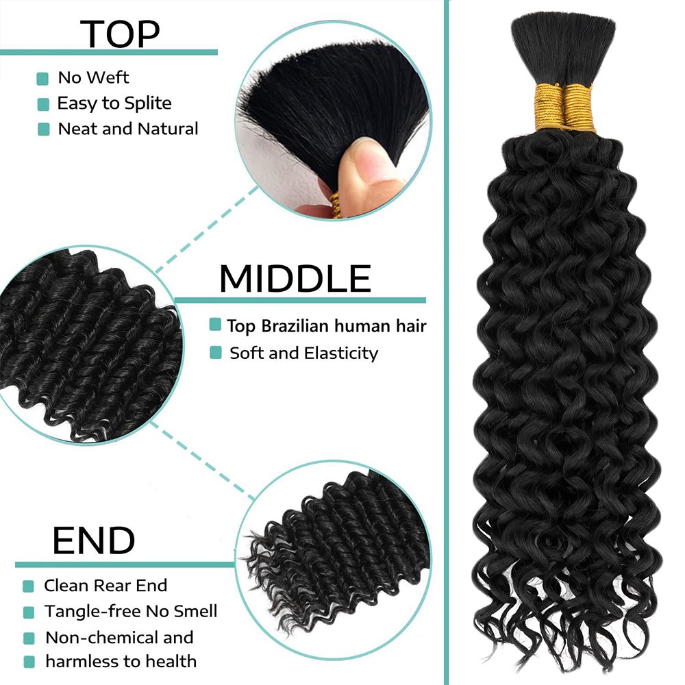 Real Remy Human Hair Braiding Deep Loose Wave Bulk No Weft 100g For Boho Braids