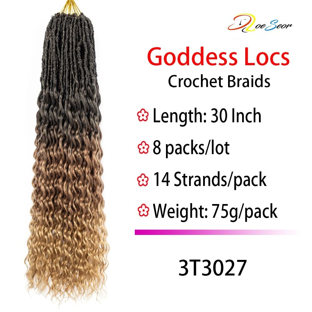 DoeSeor 30″ Goddess Locs Crochet Hair 8 Packs Soft Faux Locs Braid New