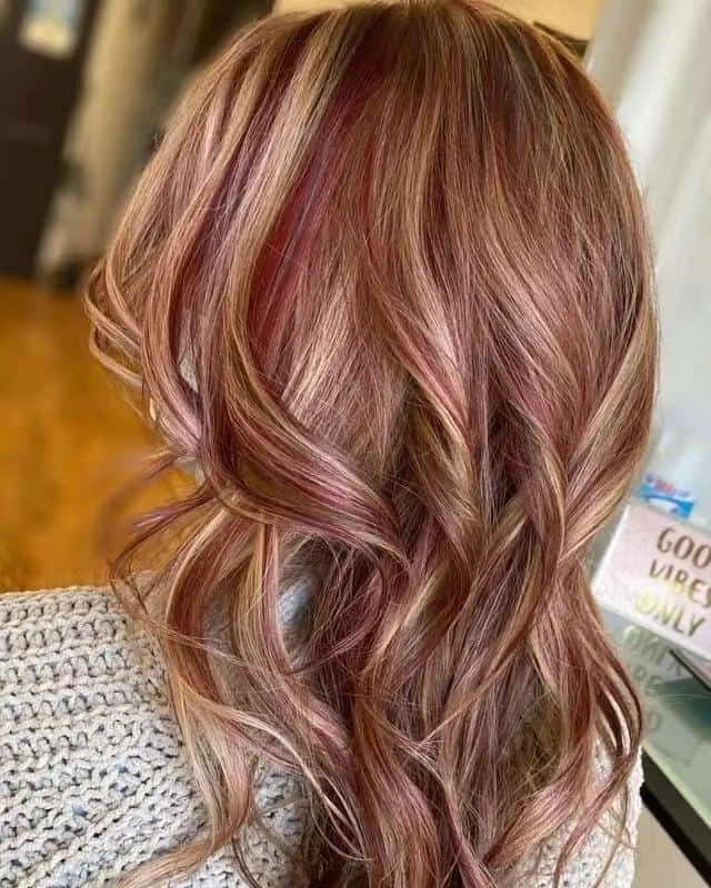 Balayage Burgundy Red with Dark Blonde Highlight Human Hair Lace Front Wigs 12″