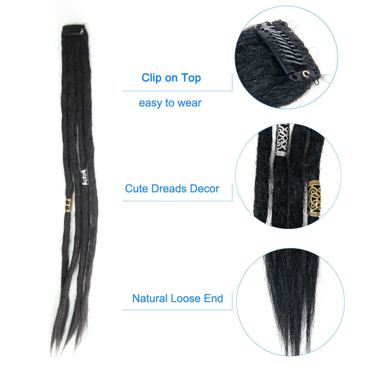 20Inch Clip in 4 Dreadlock Extension Synthetic Clip In Braid Dreads Hip Hop Locs