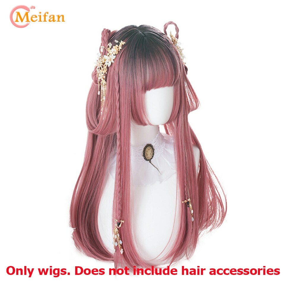 Long Wavy Ombre Black White Pink Heat Resistant Synthetic Lolita Wigs Halloween