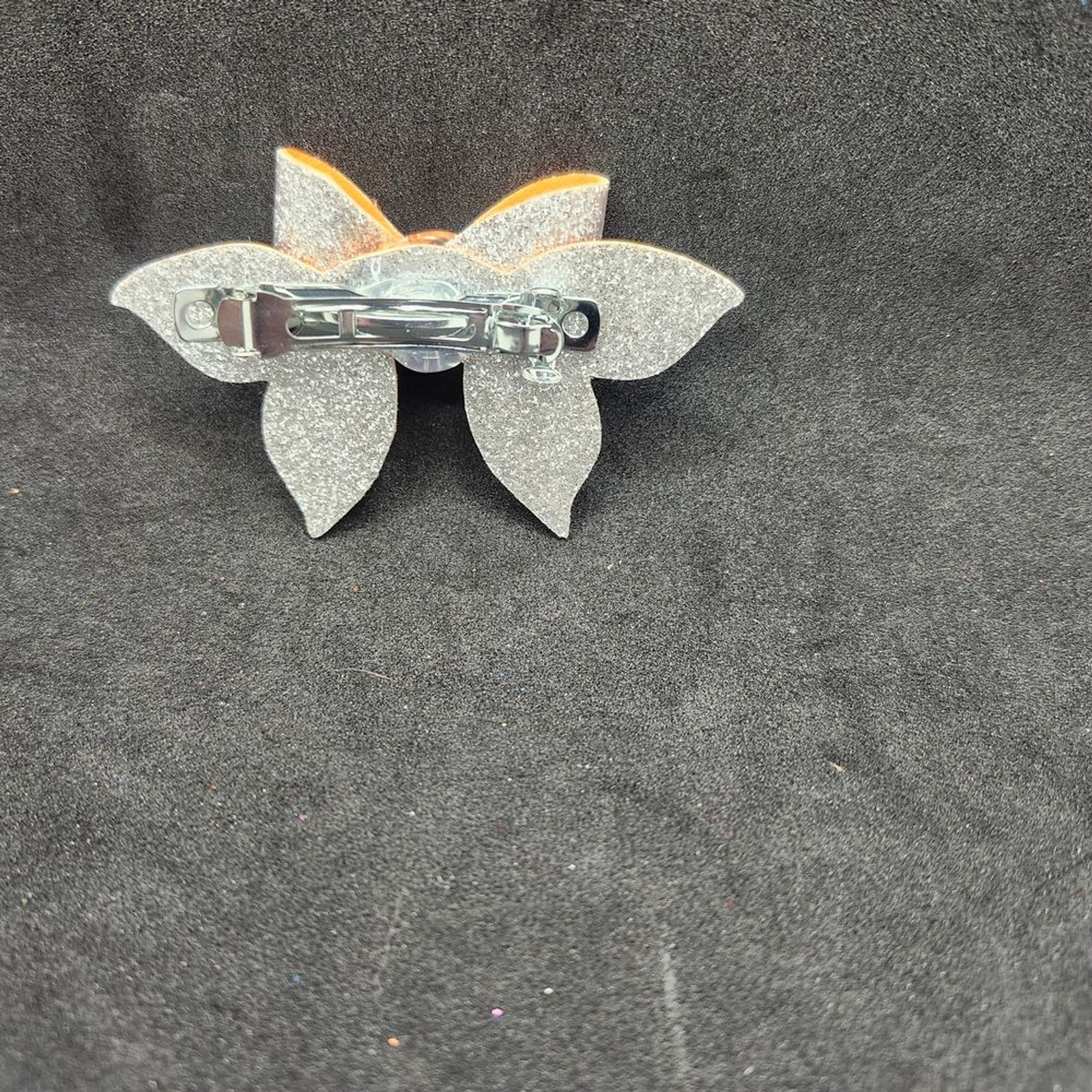 Hand Crafted Sparkling Silver and Orange Kids Hair Bow Faux Leather