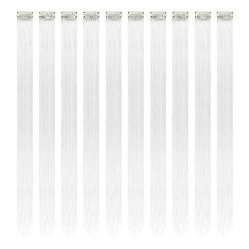 White Hair Extensions Clip in, 22 Inch 10 Pcs 22 Inch (Pack of 10) 10PCS-White