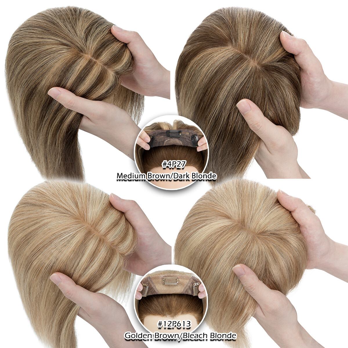 Top Topper Toupee Clip In Remy 100% Human Hair Silk Base Wiglet THICK Piece Weft