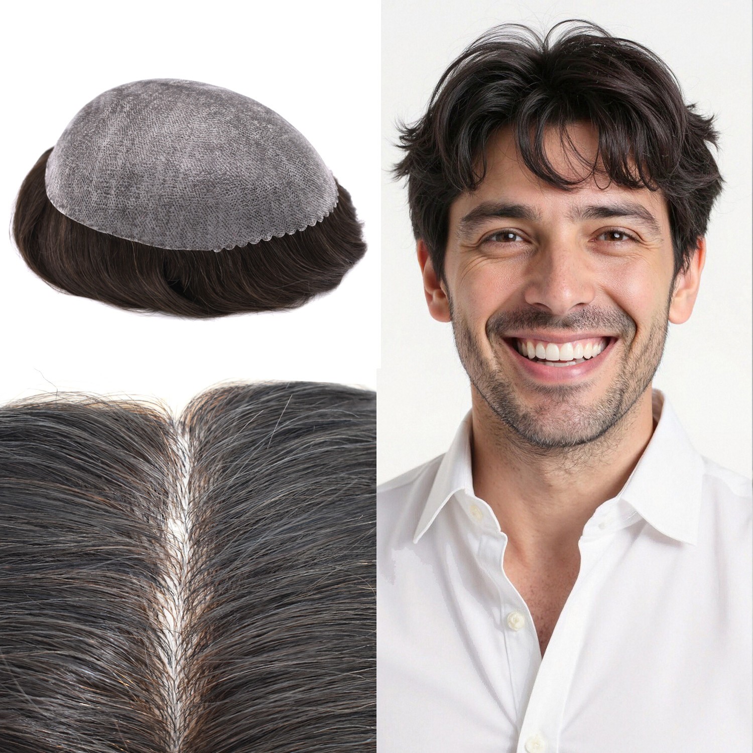 USMens Hair Replacement System Full Poly Thin Skin Toupee Units Human Hair Piece