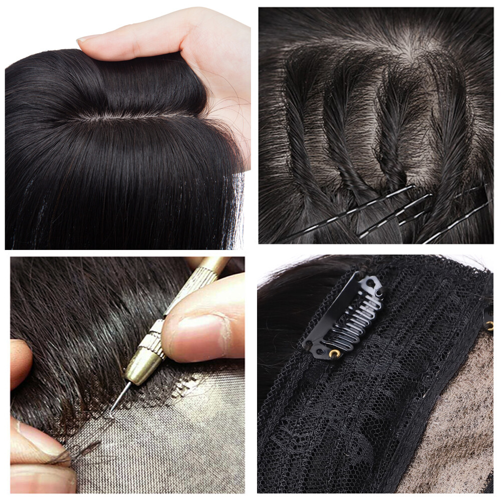 100% Real Remy Human Hair Silk Base Topper Clip in Top Women’s Hairpiece Toupee