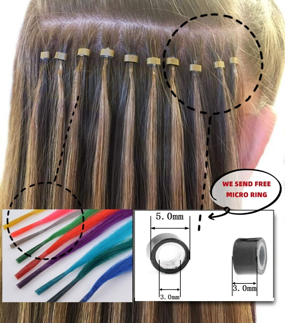 Colored Hair Rainbow I Tip Human Hair Extension With FREE Micro Beads and Hook
