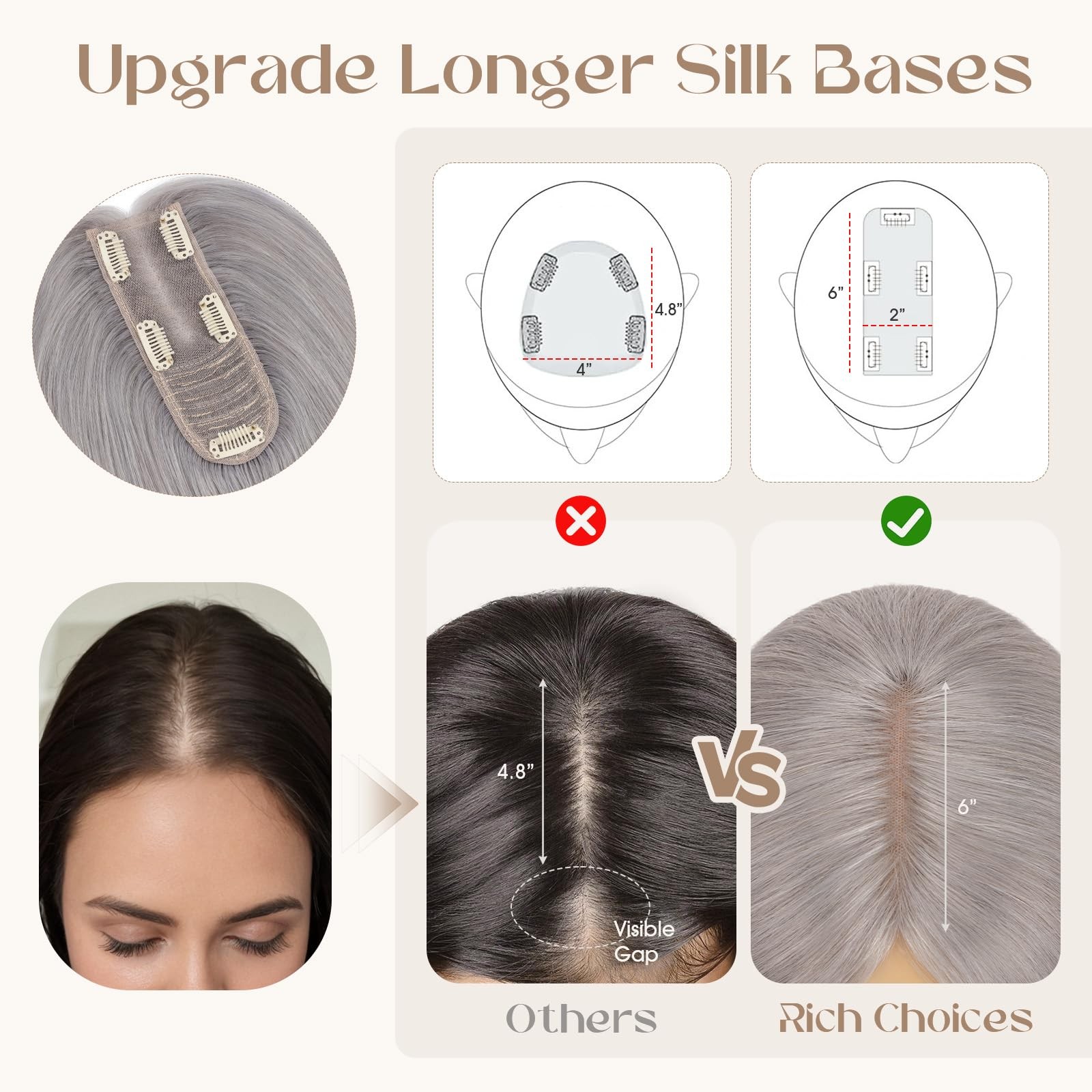 Rich Choices Hair Toppers for Women Real Human Hair 100% Human Remy Toppers f…