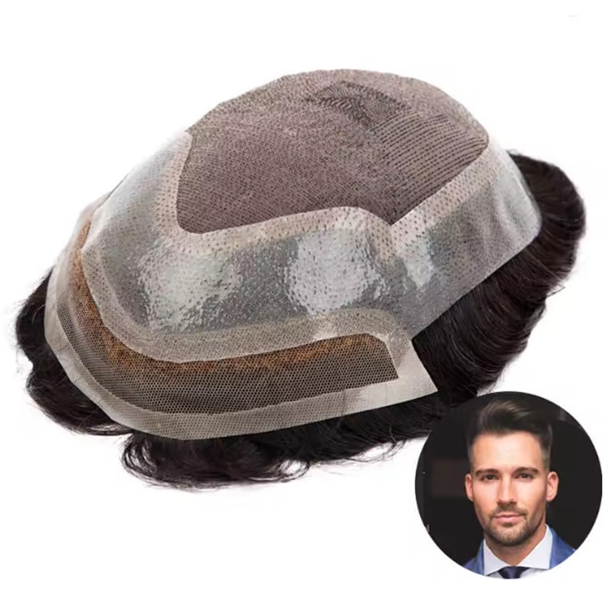 Mens Hair System Mono Lace Mens Hairpiece Real Human Hair Replacement System