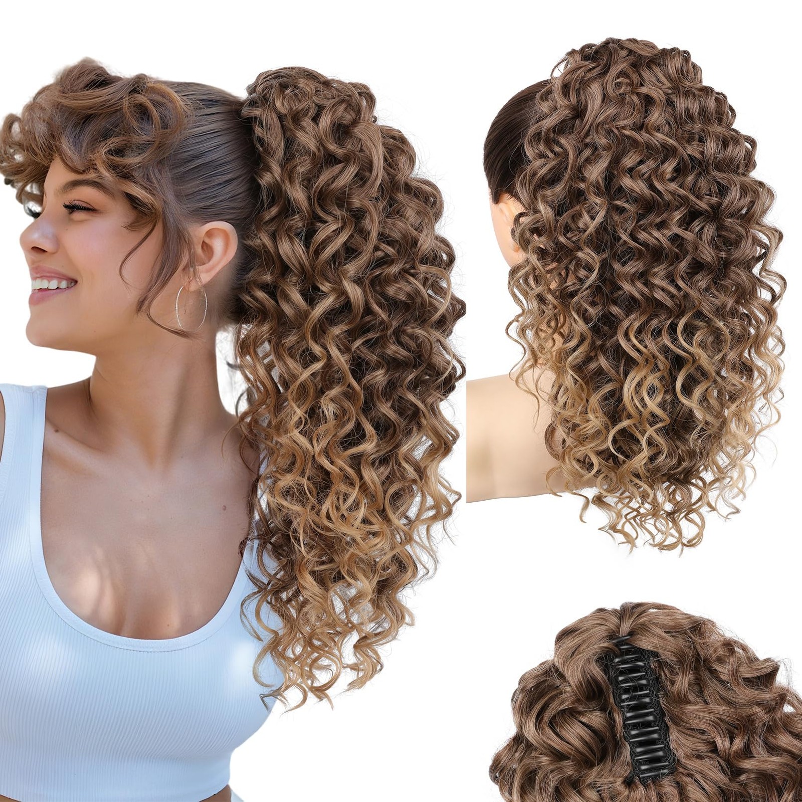 Ponytail Extension 18″ Claw Clip Wavy Curly Synthetic Hairpiece – Instant