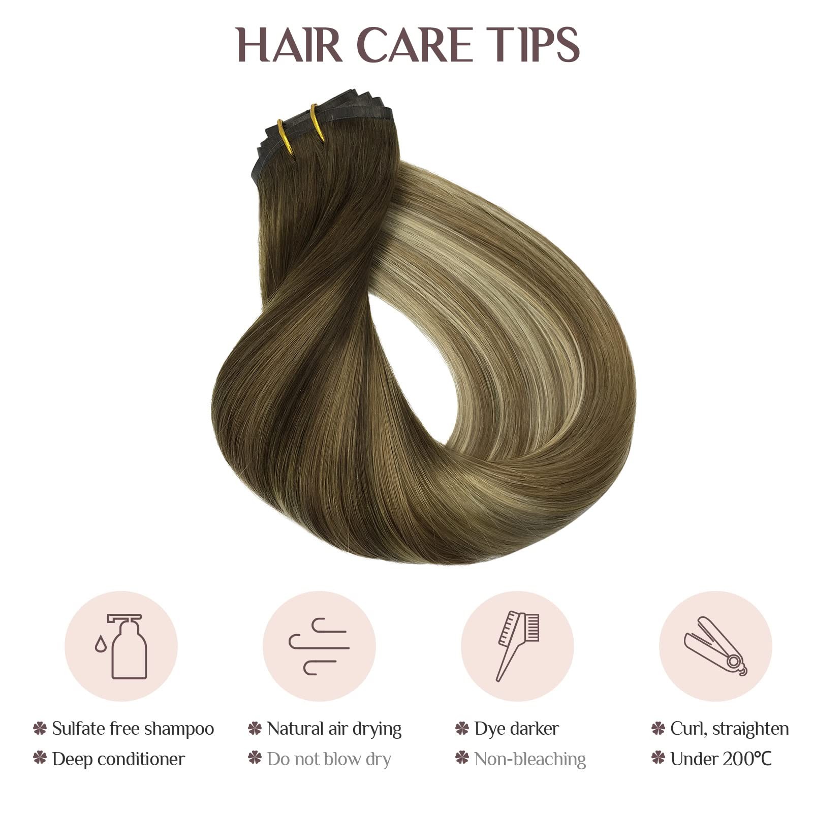 Seamless Hair Extensions Clip In 7Pcs 14 Inch 110G Balayage Walnut Brown To Ash