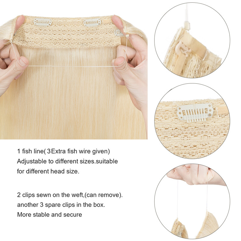 Invisible One Piece Headband Wire Clip In Human Remy Hair Extensions Secret Ring
