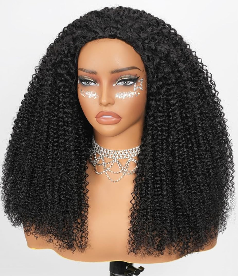 SheBase Kinky Curly Half Wig Human Hair 250% Density 14″ 3 In 1 Drawstring