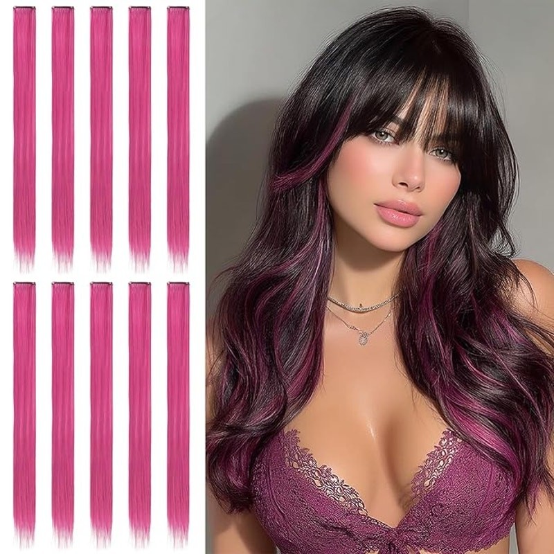 SOFEIYAN 10pc Rose Red Hair Extensions 22″ Clip In Synthetic Straight DIY NWT