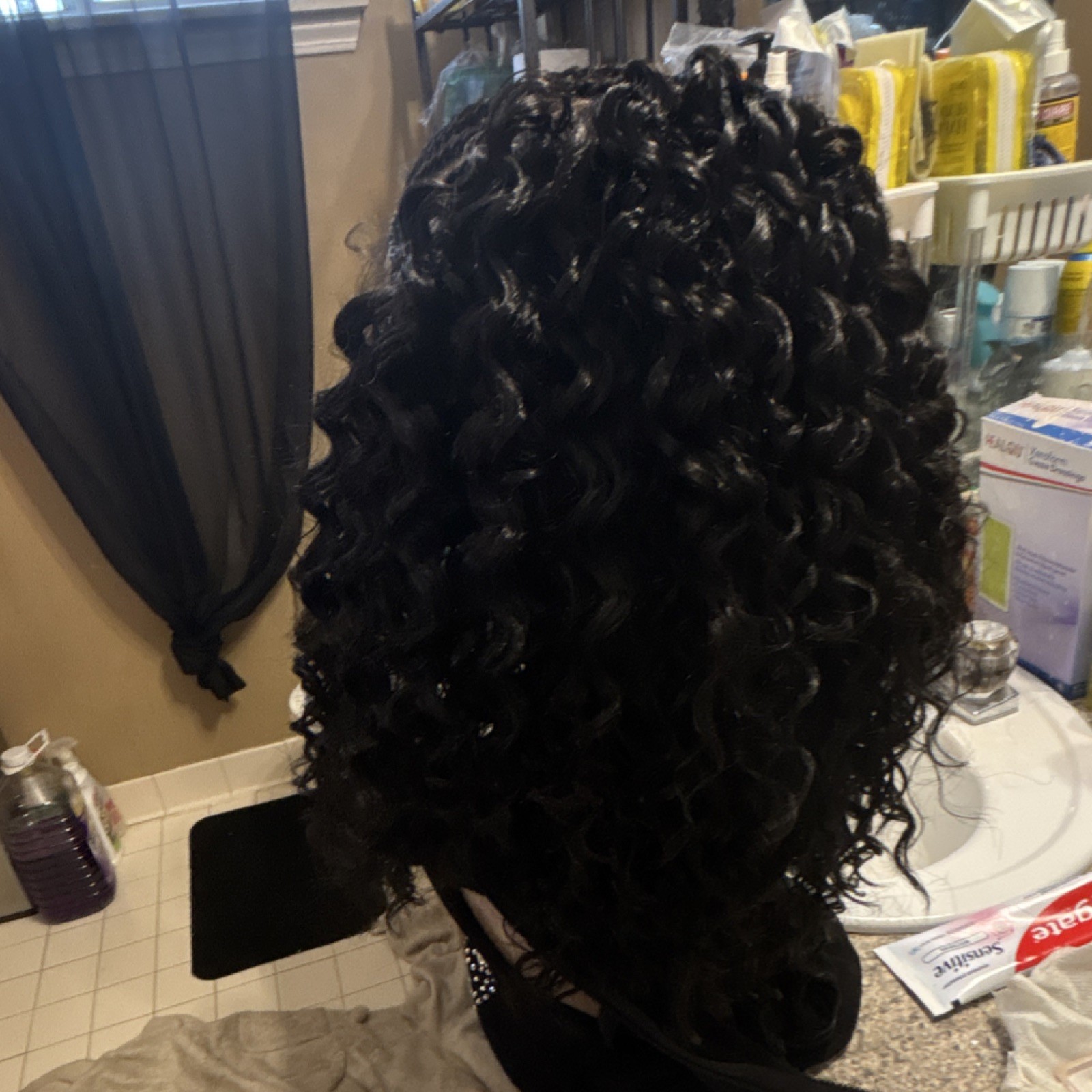 Braided Curly Lace Front 12 inch Human Hair Wig Medium Color 1b