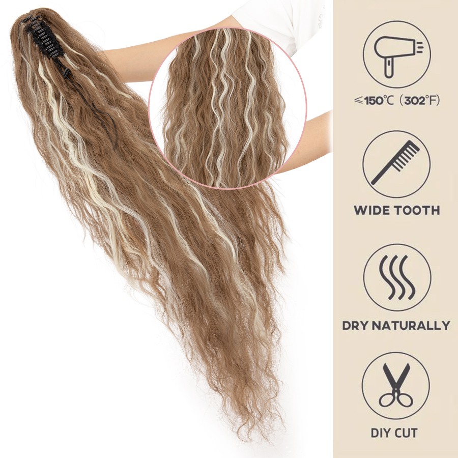 Real Fluffy Corn Wave Ponytail Claw Clip in Hair Extensions as Human Pony Tail