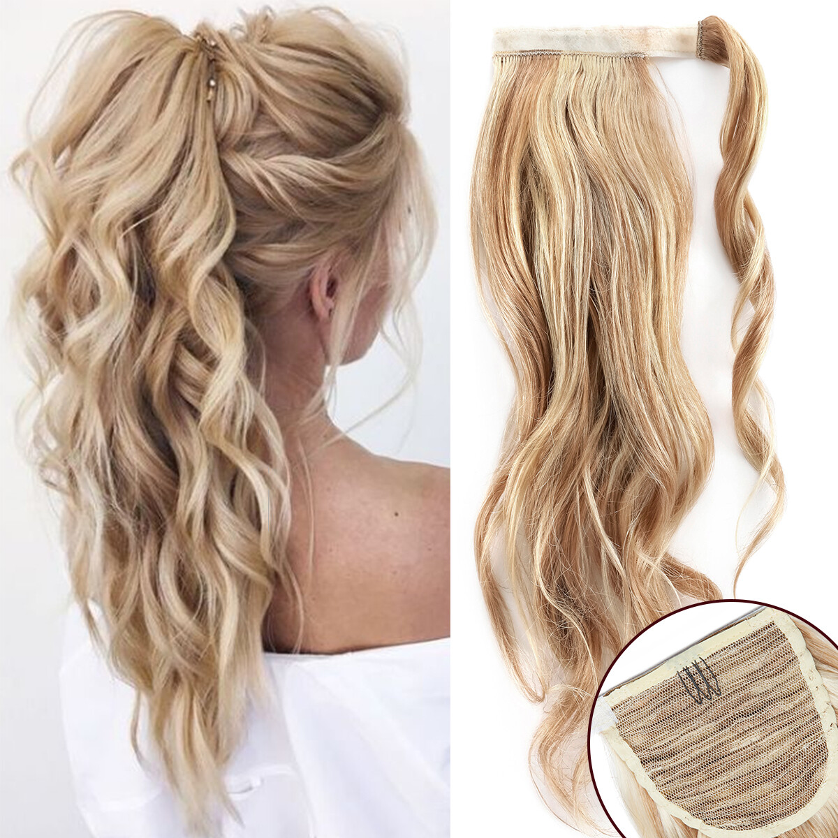 Claw Clip in Wavy Ponytail Extensions Pony Tail Remy Real Human Hair Hairpiece