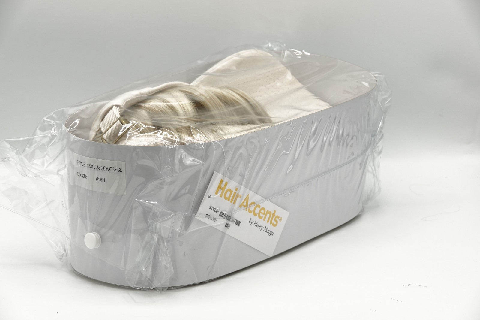 CLASSIC HAT by Henry Margu, Beige Hat w/Hair, 16H – Lt Blonde, *CLEARANCE!* NEW