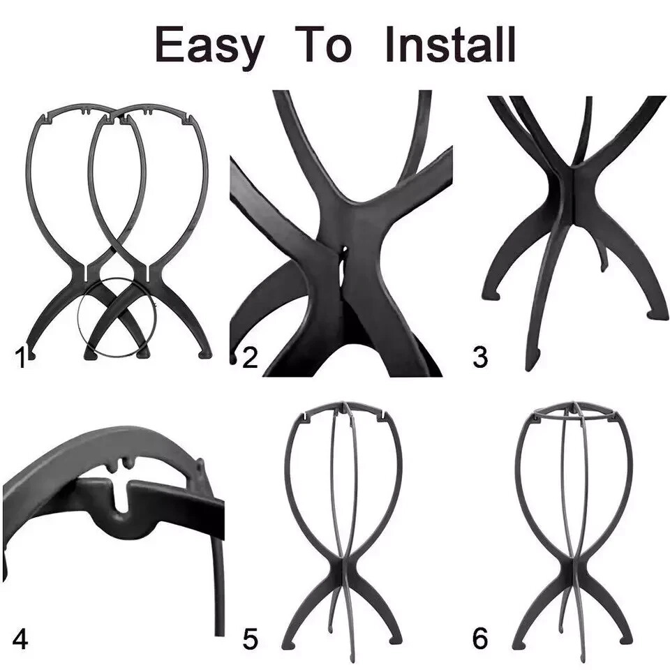 2PCS Wig Stand Portable Collapsible Holder Durable Display 13.8 Black