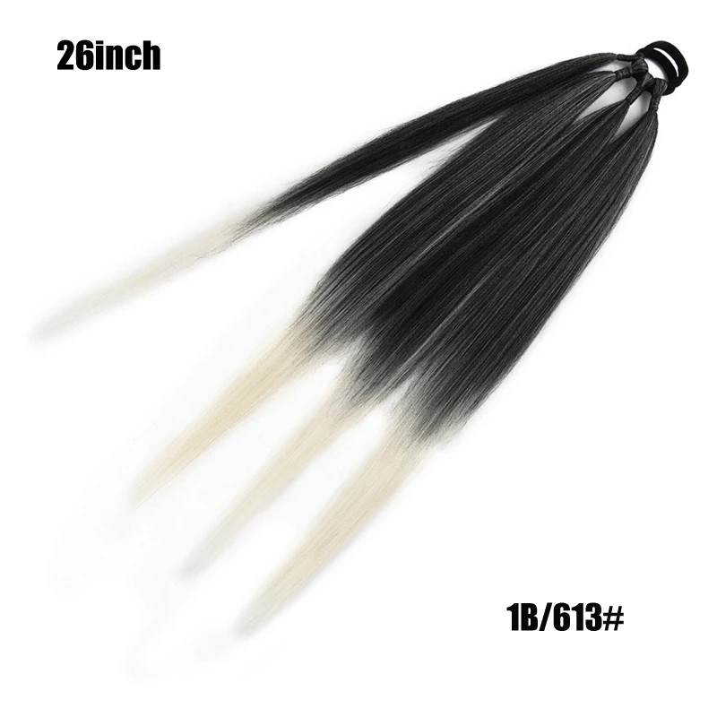 26 Inch Ombre Black Brown Grey Synthetic Boxing Braids Ponytail Extensions Wrap