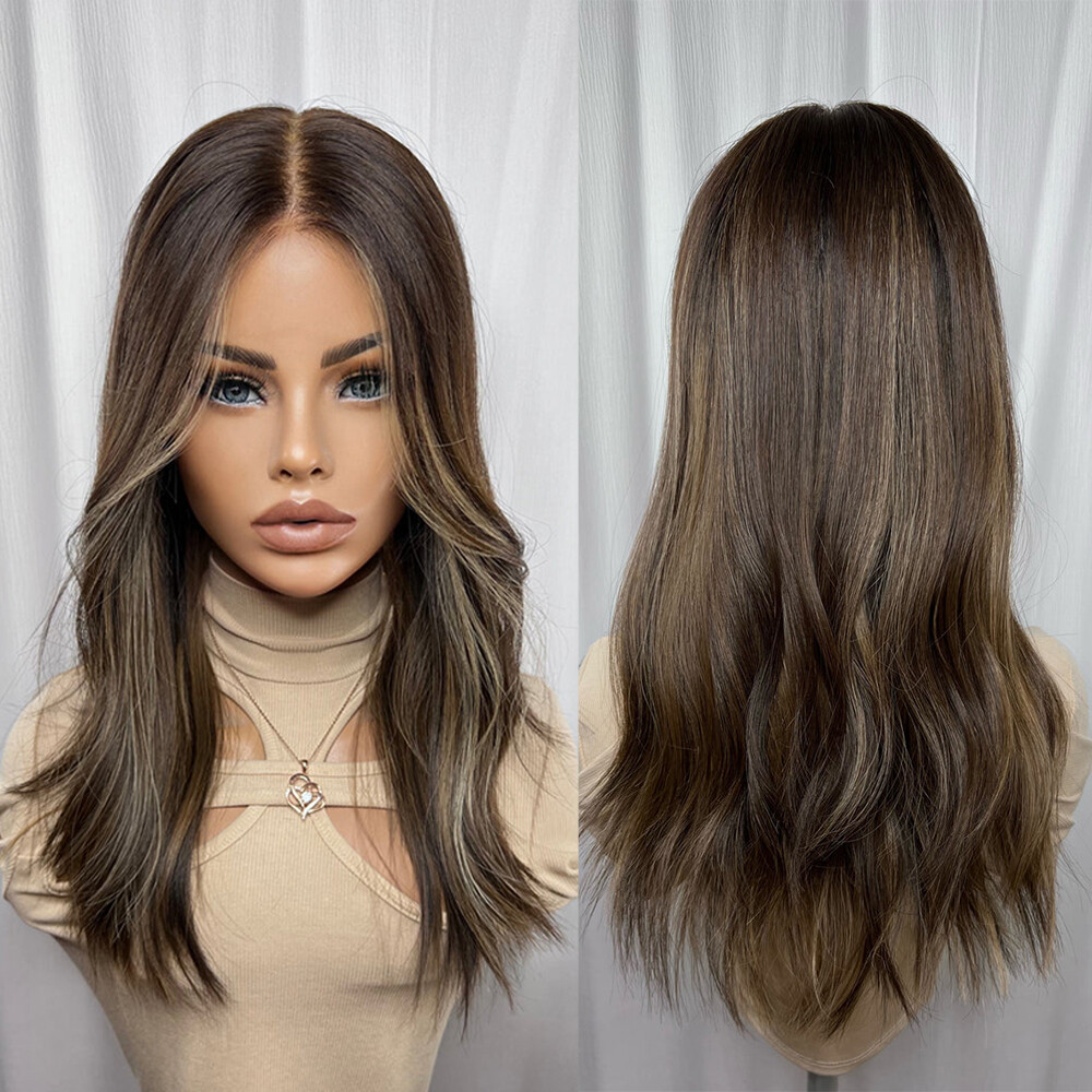 4×4 Lace Front Wig Brazilian 100% Human Hair Cool Brown Blonde Highlight Wig