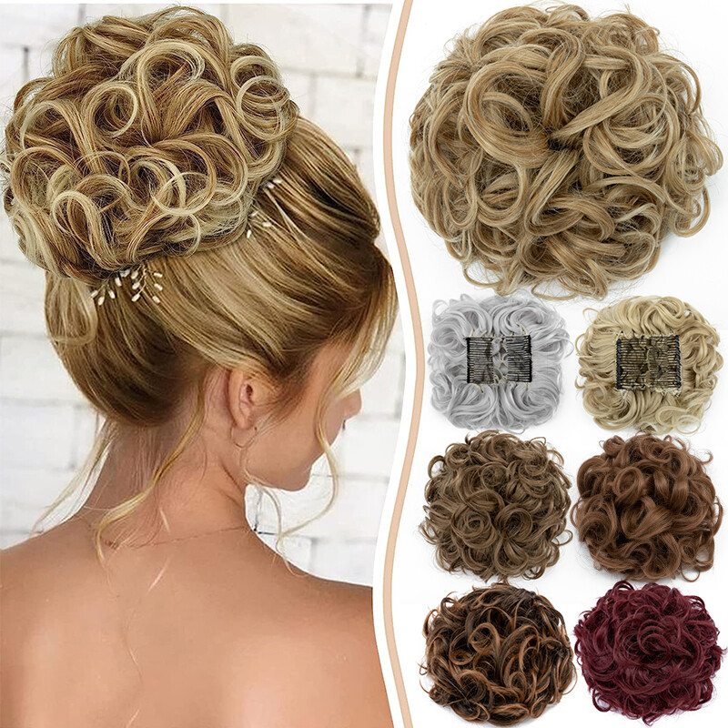 Thick As Human Messy Bun Clip in Hair Extensions Curly Scrunchie Updo Chignon US