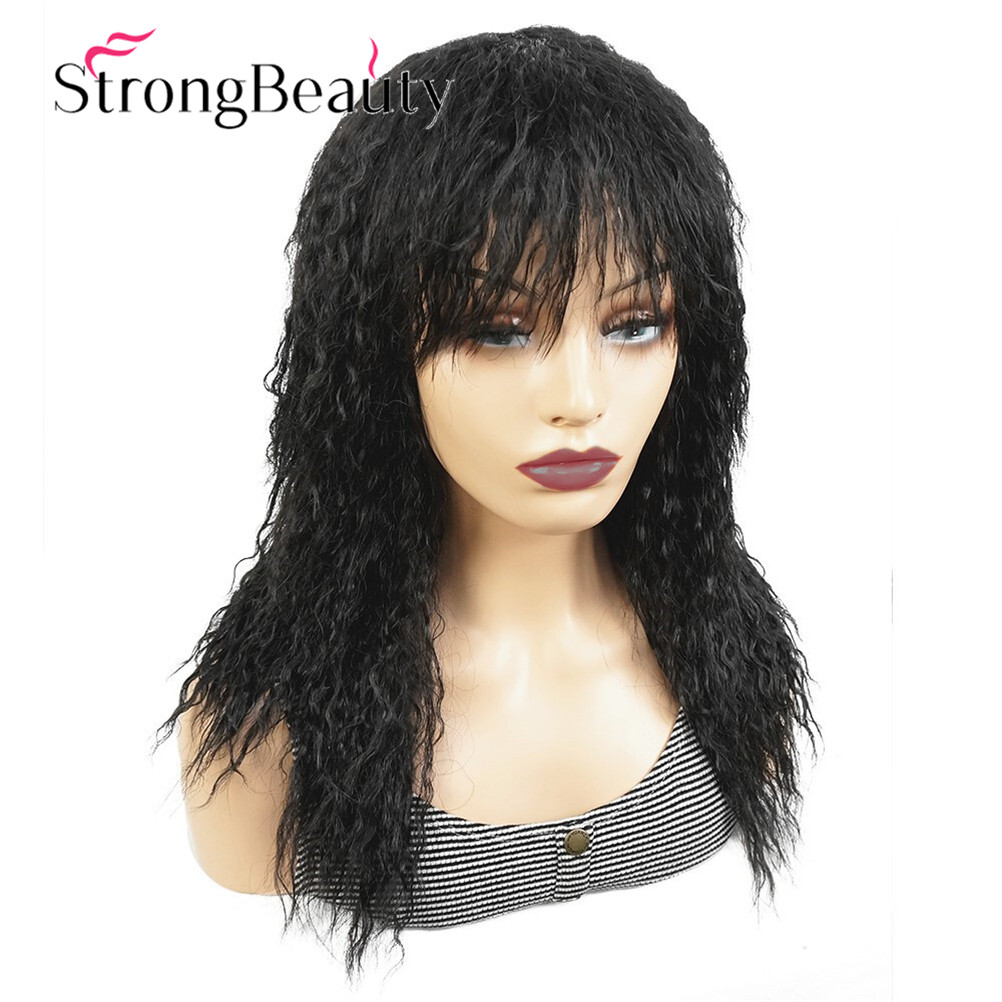 Long Afro Kinky Curly Wigs Black Brown Synthetic Wig African for Women