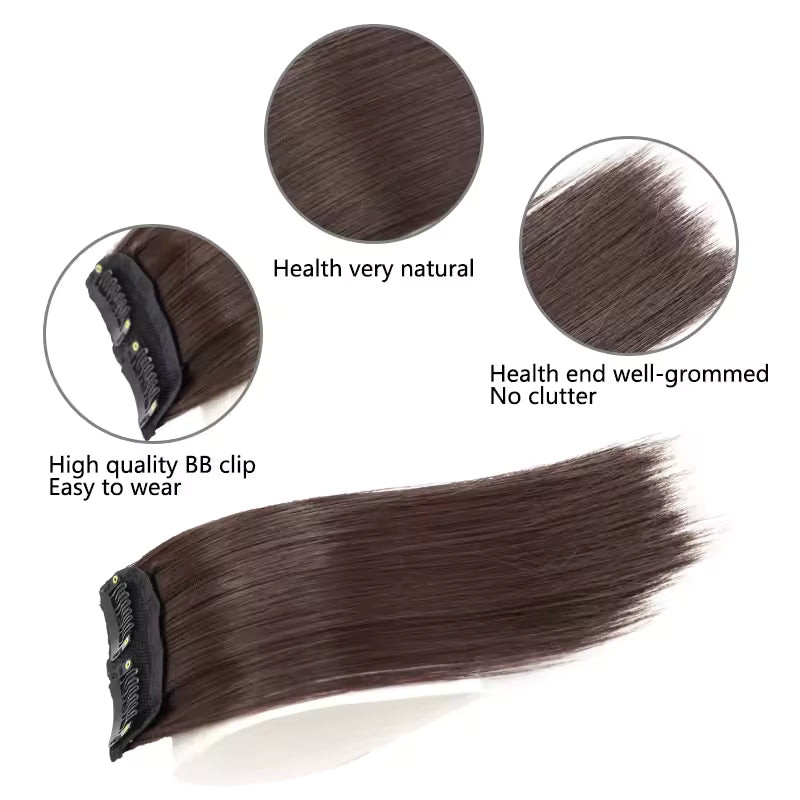 Dark Brown Invisible 2 Clips Hair Pad/Patch 8 Inches Long