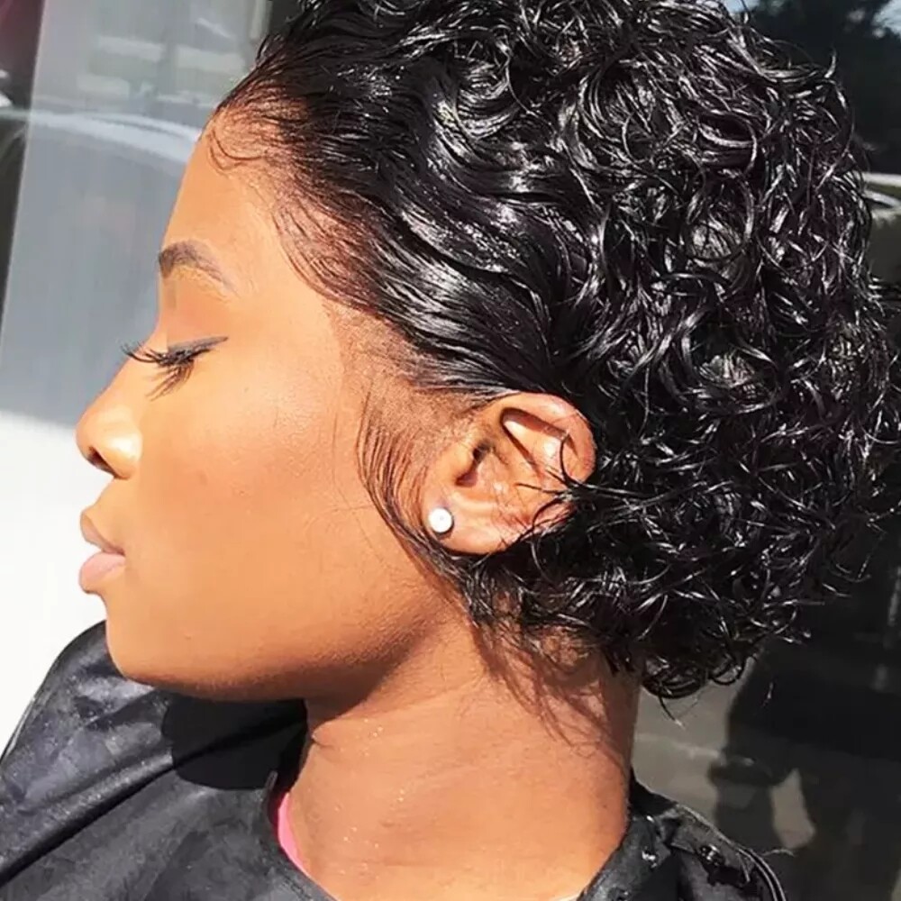 Short Curly Lace Front Wigs Human Hair 13X1 Pixie Cut Short Curly Human Hair Wig