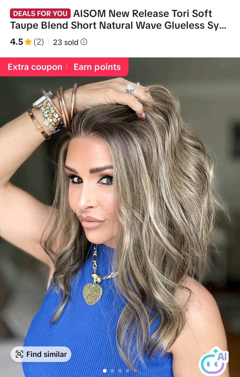 AISOM Tori Lace Front Glueless Free-Part Natural Wave Soft Taupe Blend 16in