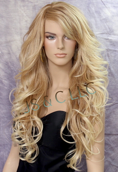 Long Blonde Mix Human Hair Blend Full Wig Goregeous wavy Heat Safe WBVA 27/613