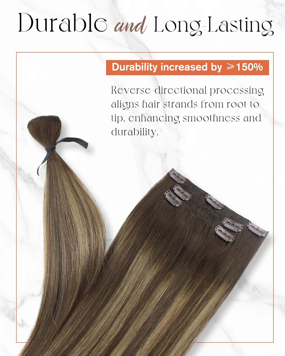 Sunny Hair CLIP-IN 18in Brown/Blonde Straight Human Hair Extensions CP 4-4-27