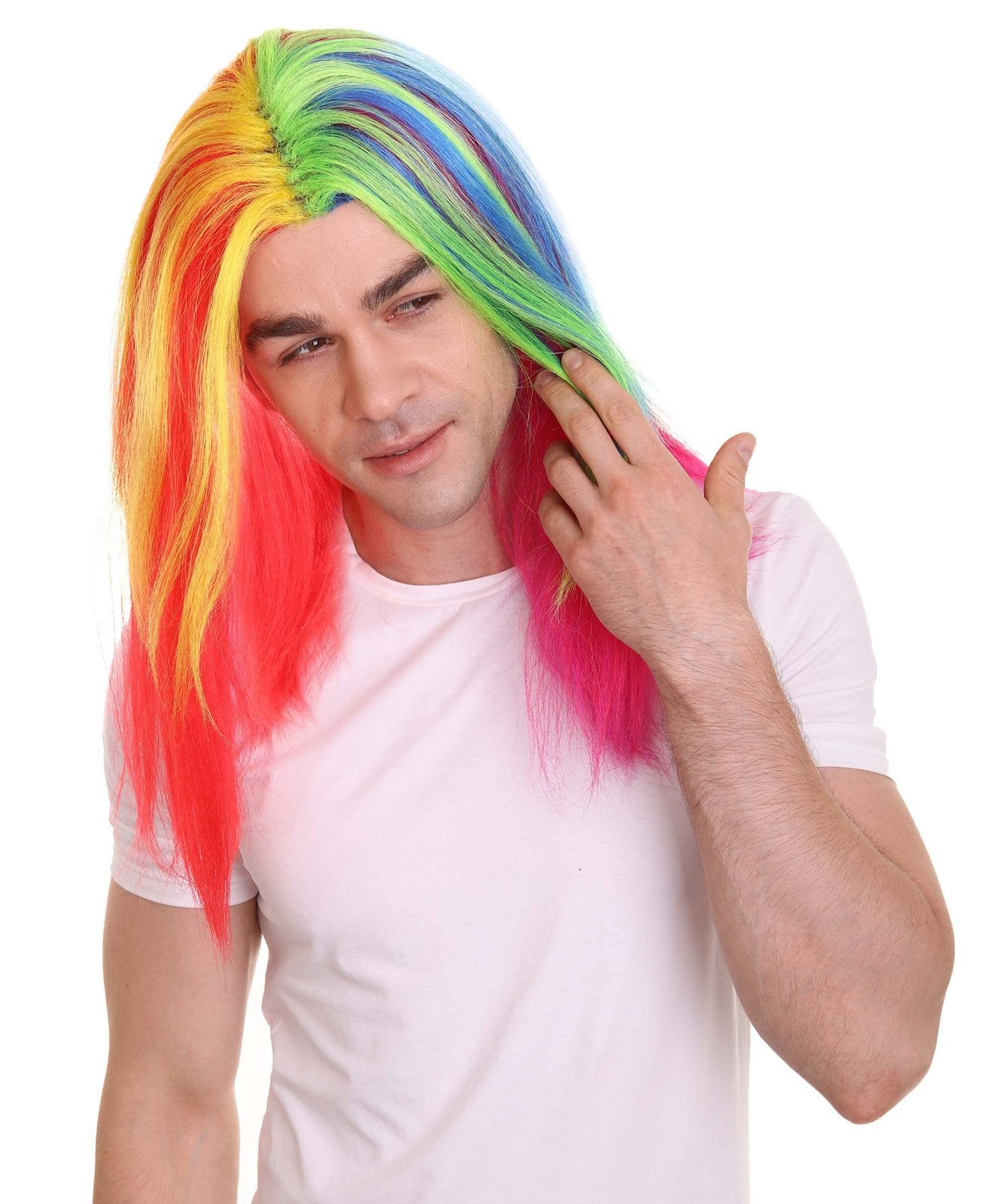Adult Men’s Rainbow Rapper Celebrity Long Straight Wig, Synthetic Soft Fiber …