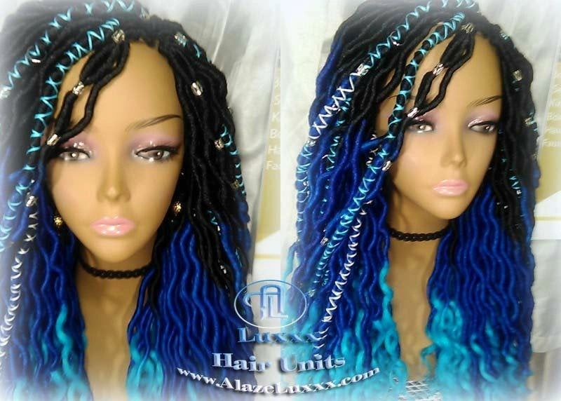 Long Mermaid distressed bohemian Ombre Blue Faux Locs Wig Gay Drag Festival