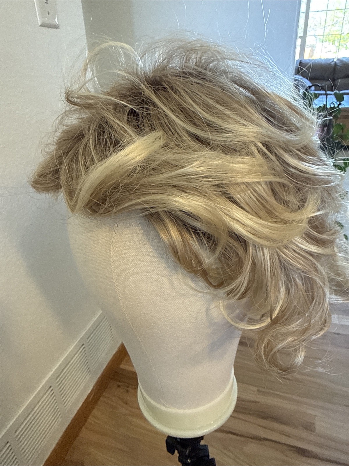 483 Curly Long Net Cap Light Blonde Tipped Big Hair. Very Nice
