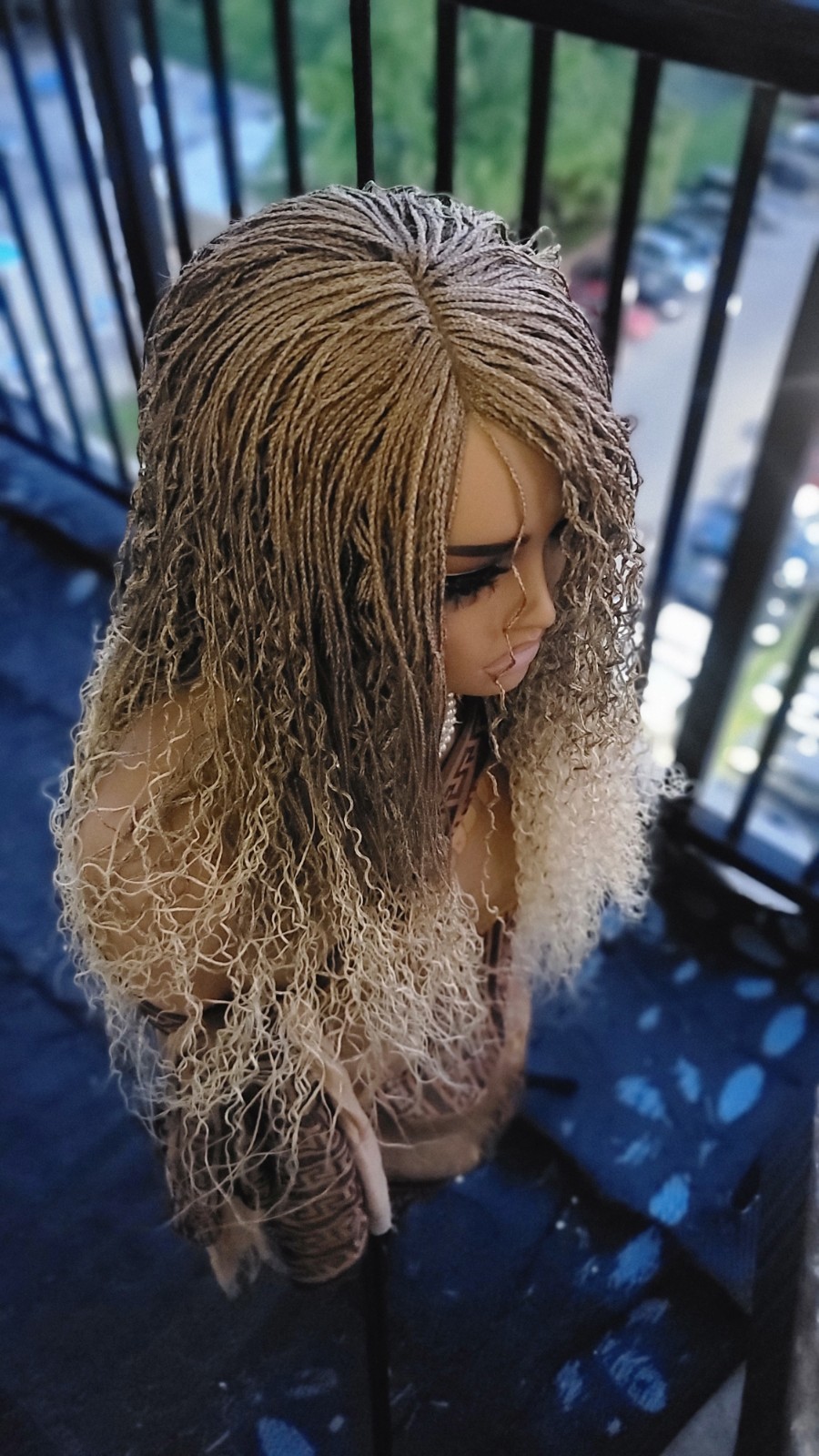 Braided Wig Lace Front Glueless 18″ Micro Boho Braids 27/613 Blonde Handmade NWT