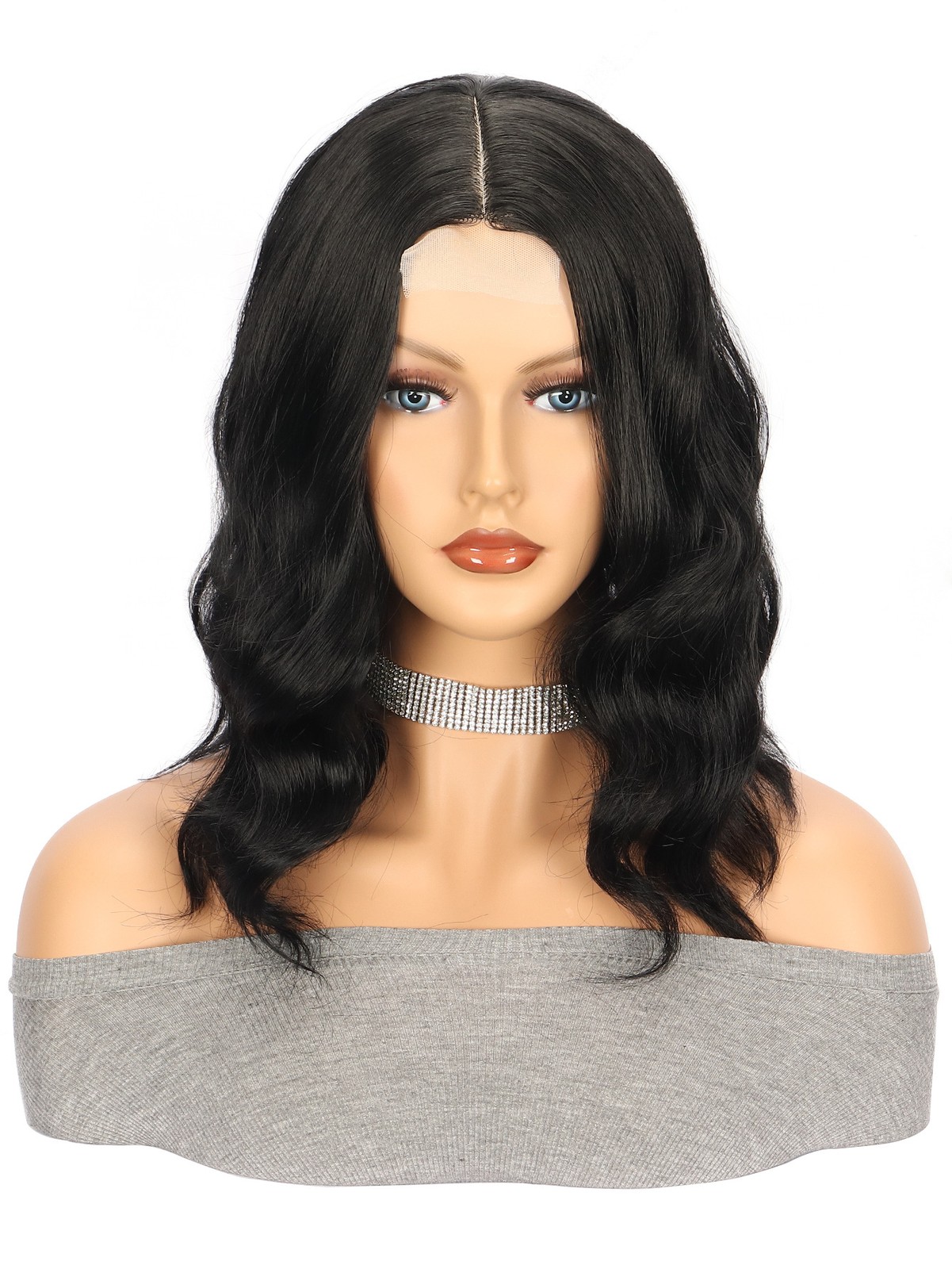 Brown Highlight Short Water Wave Curly Small Lace Synthetic Wig Heat Resistant