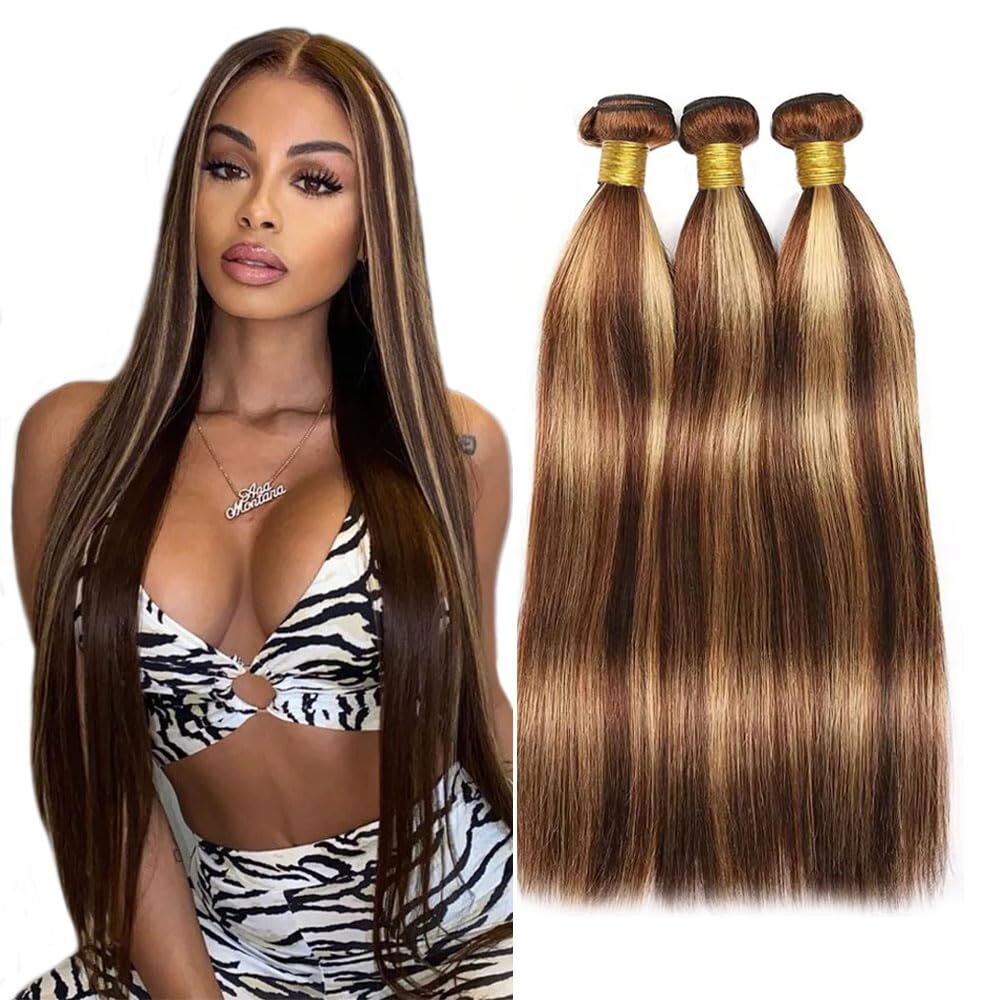 Highlight P4/27 Blonde Human Hair Bundles Straight Human Hair Weave Remy Hair