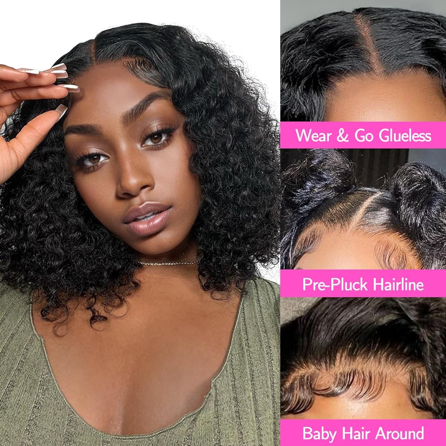 Wear and Go Glueless Wigs Human Hair Pre Plucked Pre Cut Curly Bob 4X4 Lace Wig