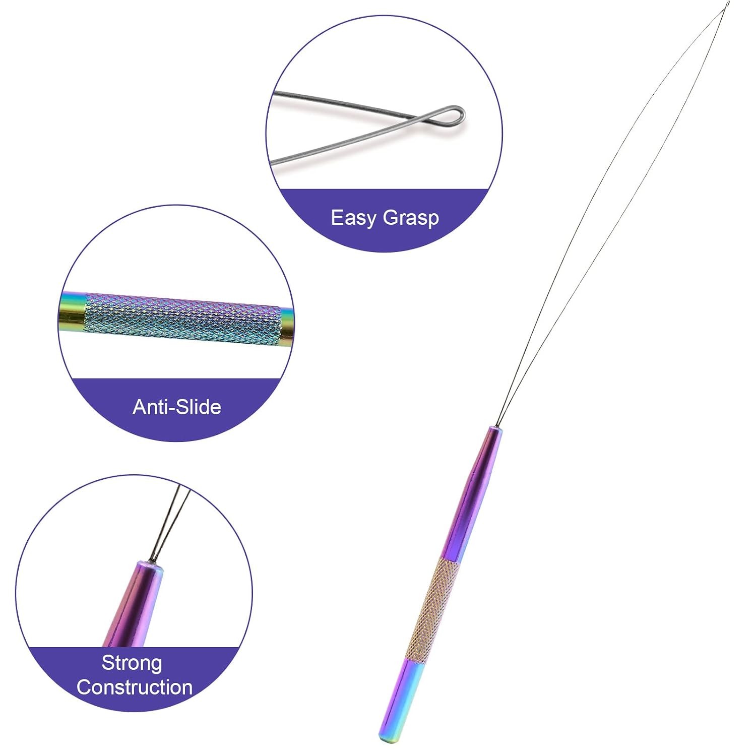 Stainless Steel Hair Extension Tool Kit, Loop Needle Pulling Hook and Threader