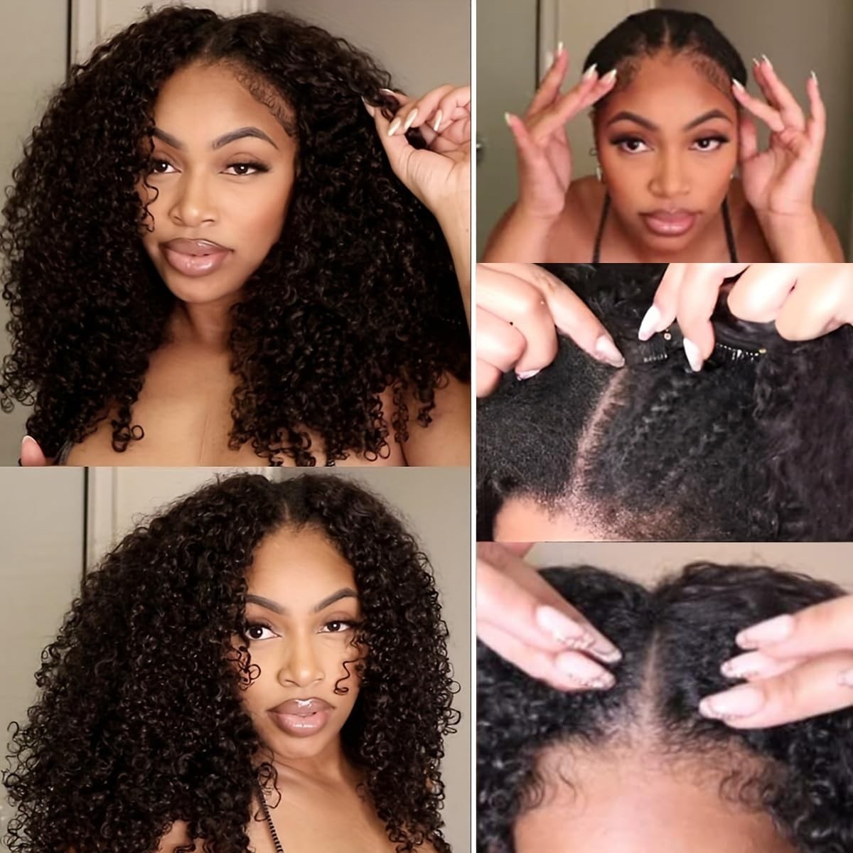 V Part Human Hair Wigs, Upgrade Curly V Part Wigs Human Hair Clip In Half V Wigs