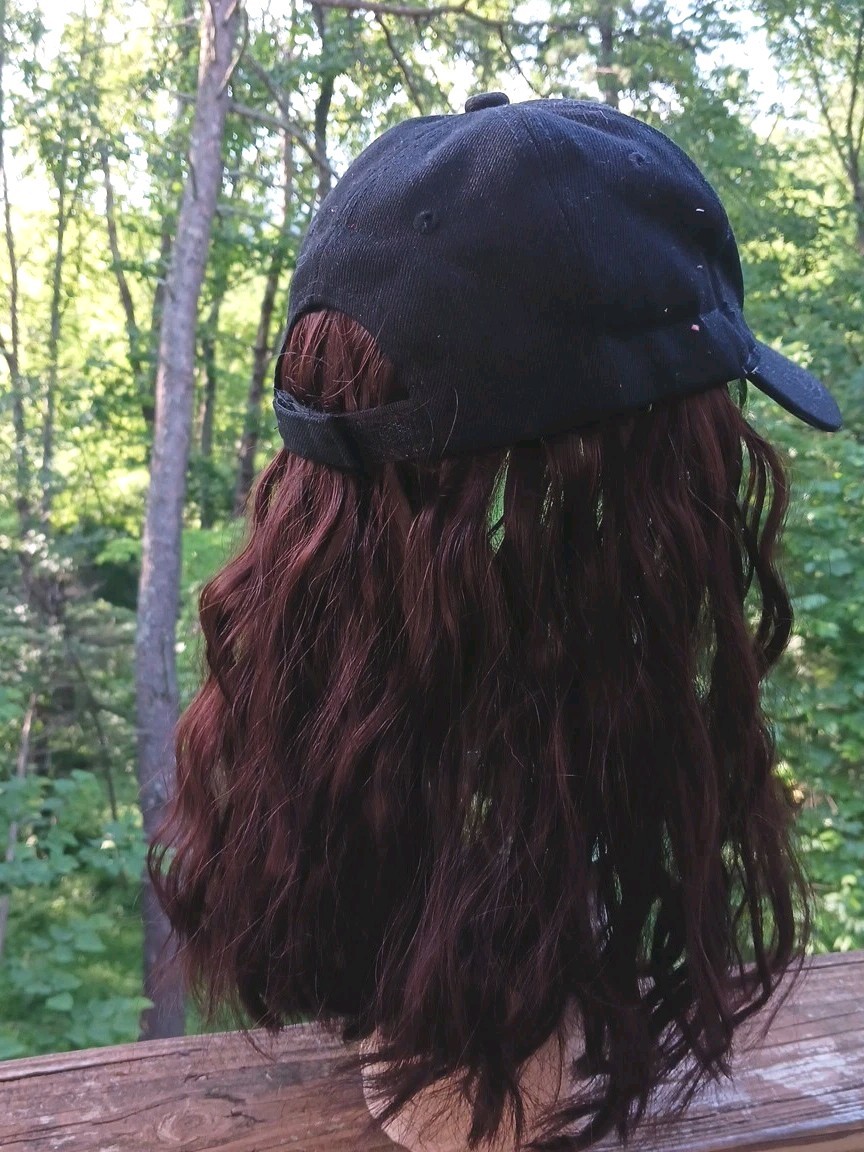 Women Adjustable Baseball Cap Hat Wig Hairpiece SL Curly Dark Brown Casual Hat