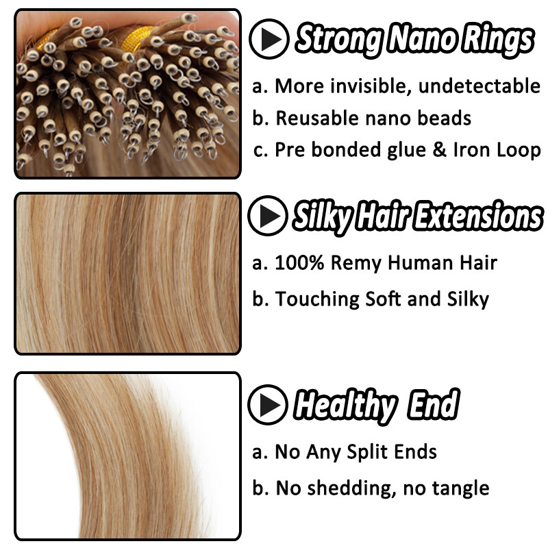 Real Thick Nano Ring 100% Real Remy Human Hair Extensions Micro Loop Beads Ombre