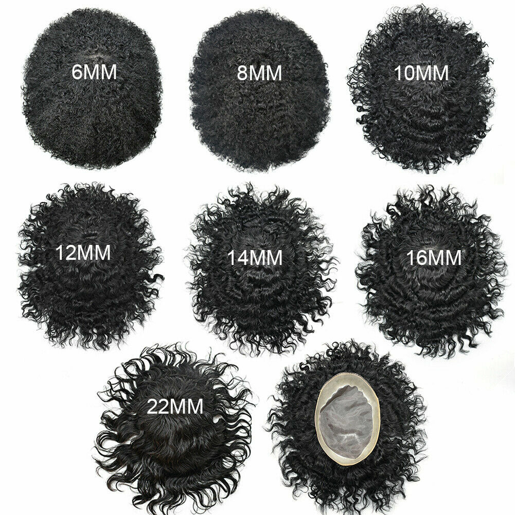 Mens Toupee Afro Curly Black Human Hairpiece Durable Mono Lace Wigs System AAA-1